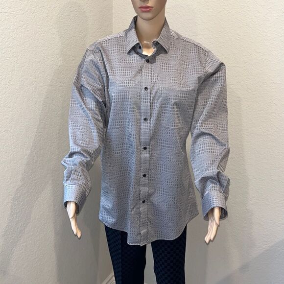 Neiman Marcus grey pattern button down shirt - Picture 1 of 5